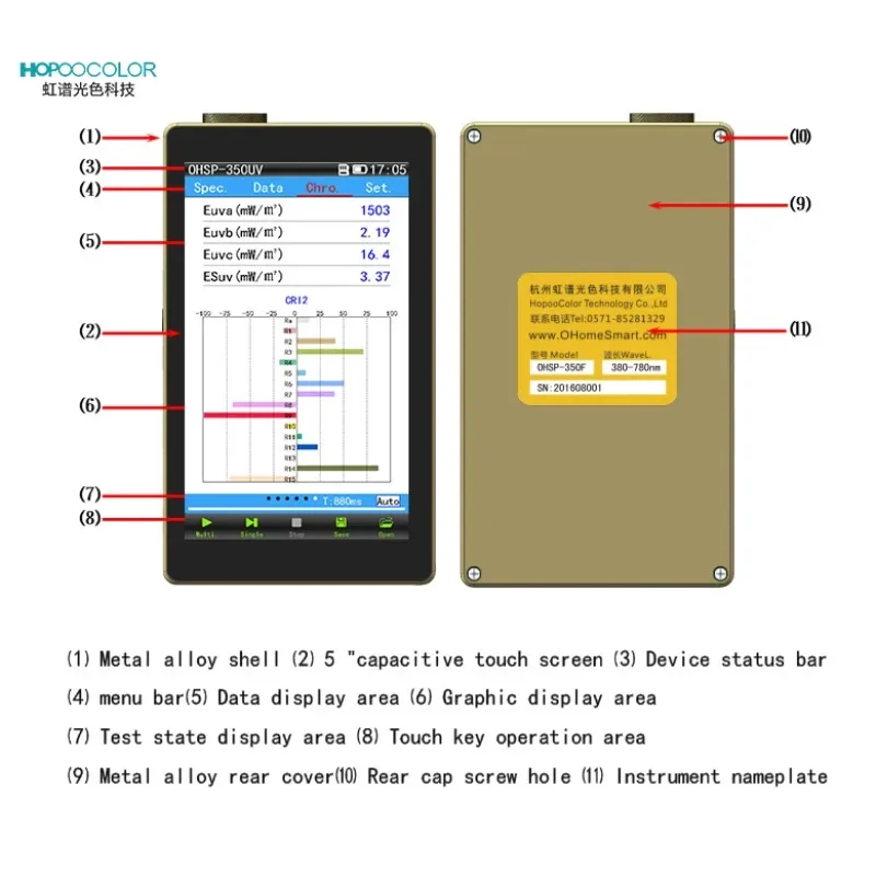 230-850nm OHSP350UV UV Light Spectrometer Portable Spectrometers Prices HOPOOCOLOR UVA UVB UVC Tester