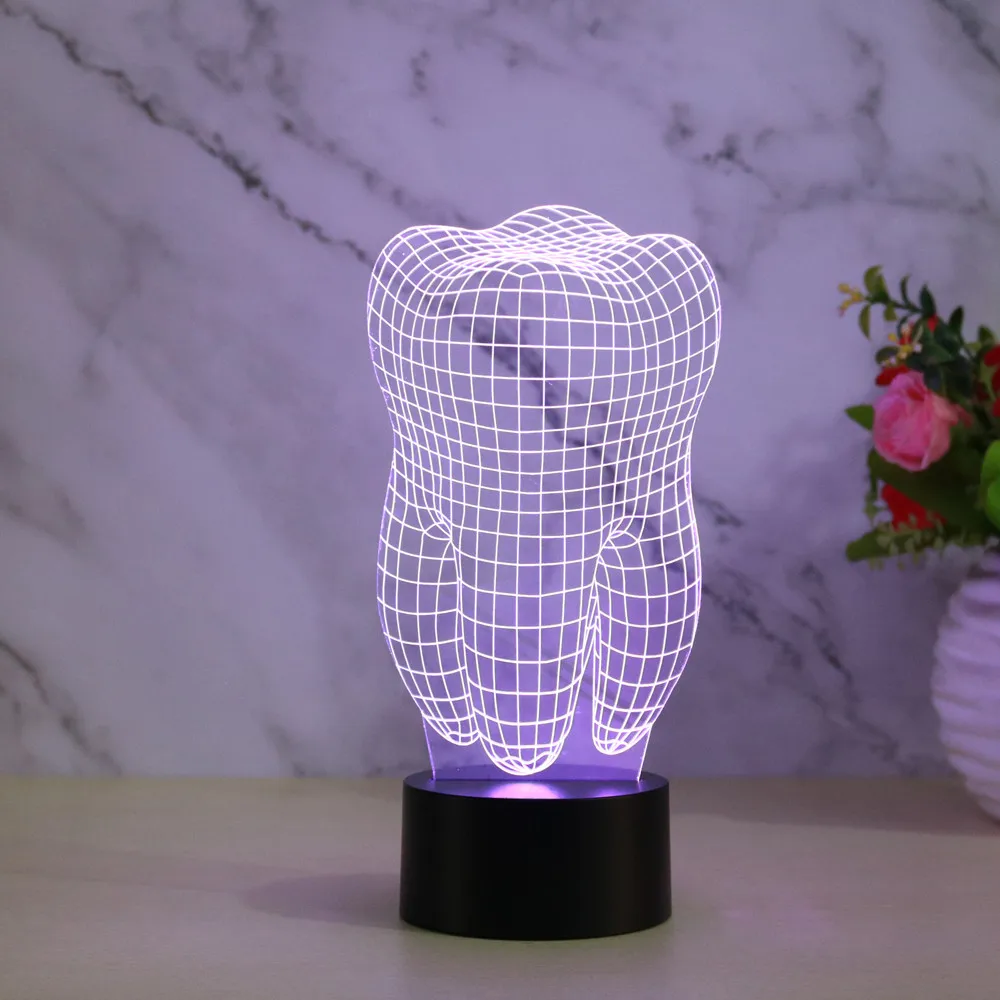 Kreatywny 3D stomatologiczne LED lampka nocna USB 7 kolor ząb kształt klinika grafika fajne zęby typ lampa stomatologia prezent dekoracja biurka