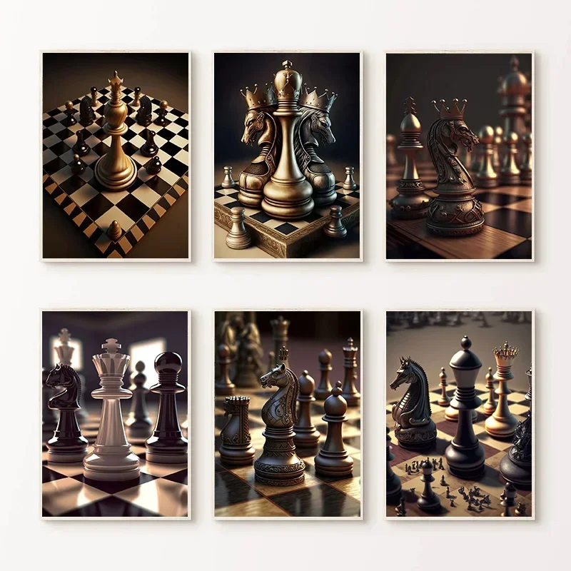 Black and White King Knight Chess Game Canvas Painting Wall Art Pictures Prints Posters for Living Room Home Cuadros Decor