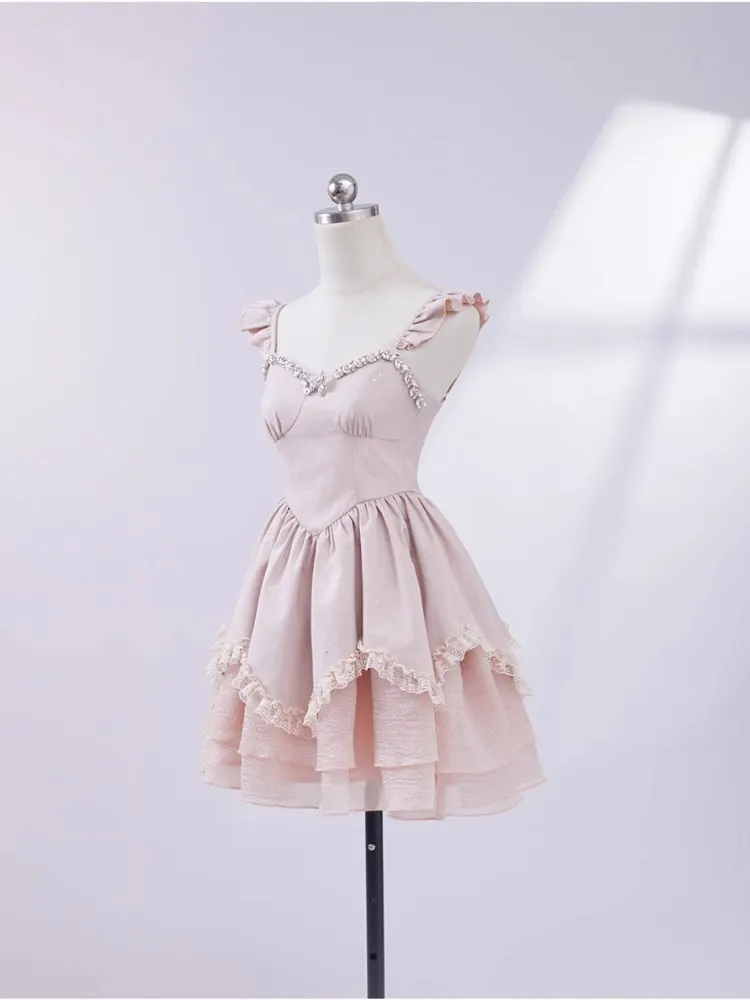 Elegante doce gola chiffon manga curta arco único breasted camisas de cintura alta magro fofo estilingue vestido conjuntos de duas peças feminino