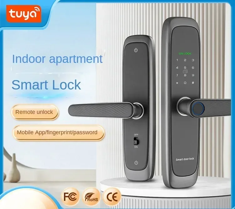 Tuya Electronic Smart Door Lock With Biometric Fingerprint / Smart Card / Password / Key Unlock/ USB Emergency Charge