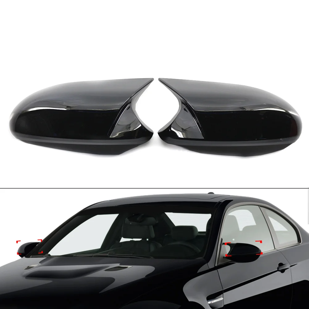 2x Gloss Black Car Rearview Mirror Cover Caps For BMW E81 E82 E87 E88 E90 E91 E92 E93 PRE-LCI