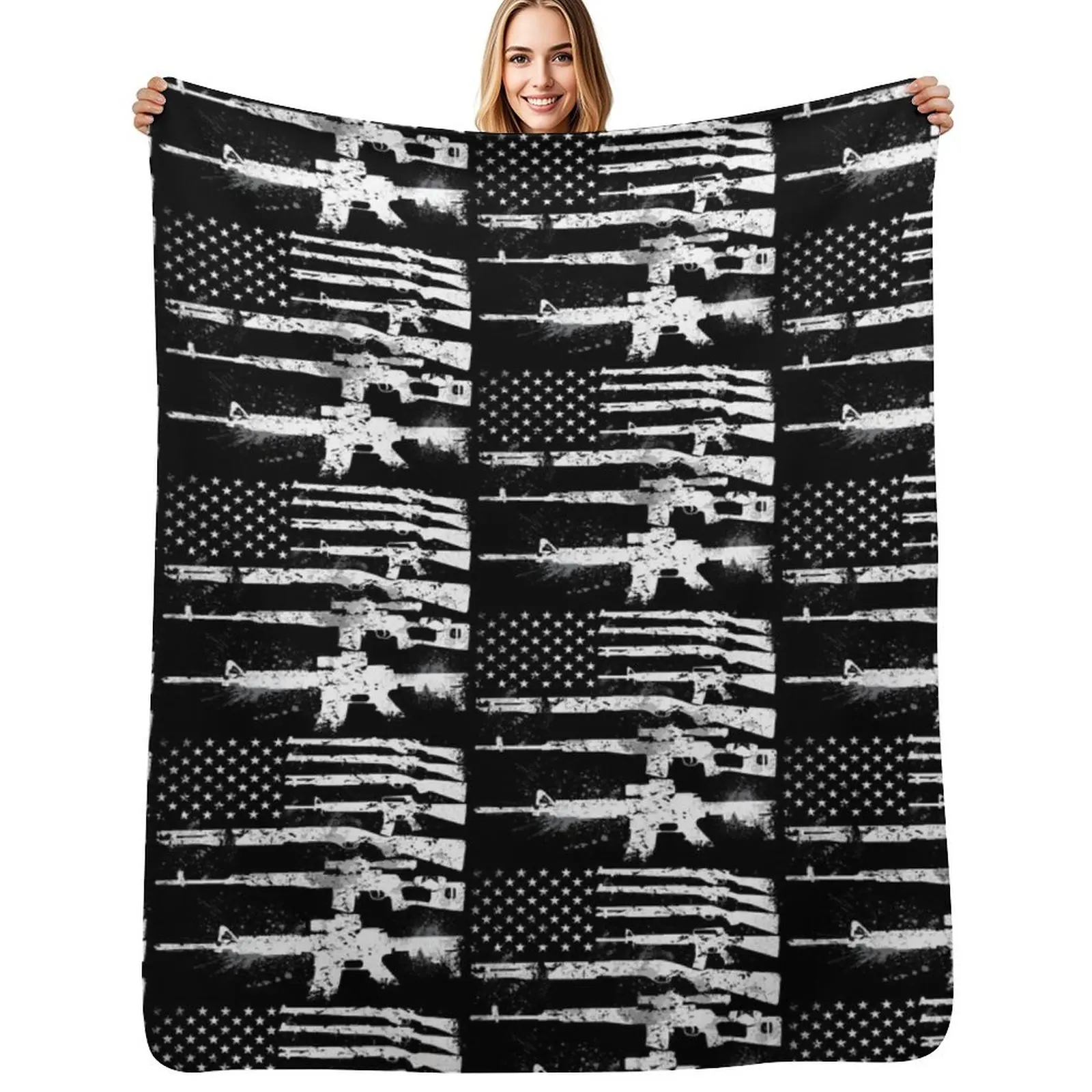 

USA American Flag Guns, Armed America 2nd Amendment Art Design Gift Present Men Women Birthday Fathers Day Christm Throw Blanket