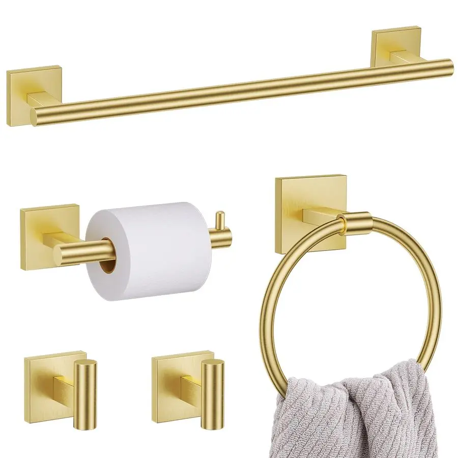 

Pieces Bathroom Hardware Set Brushed Gold Towel Bar Set Includes 23.6 Towel Bar, Towel Ring Holder, Toilet Paper Holder and Two