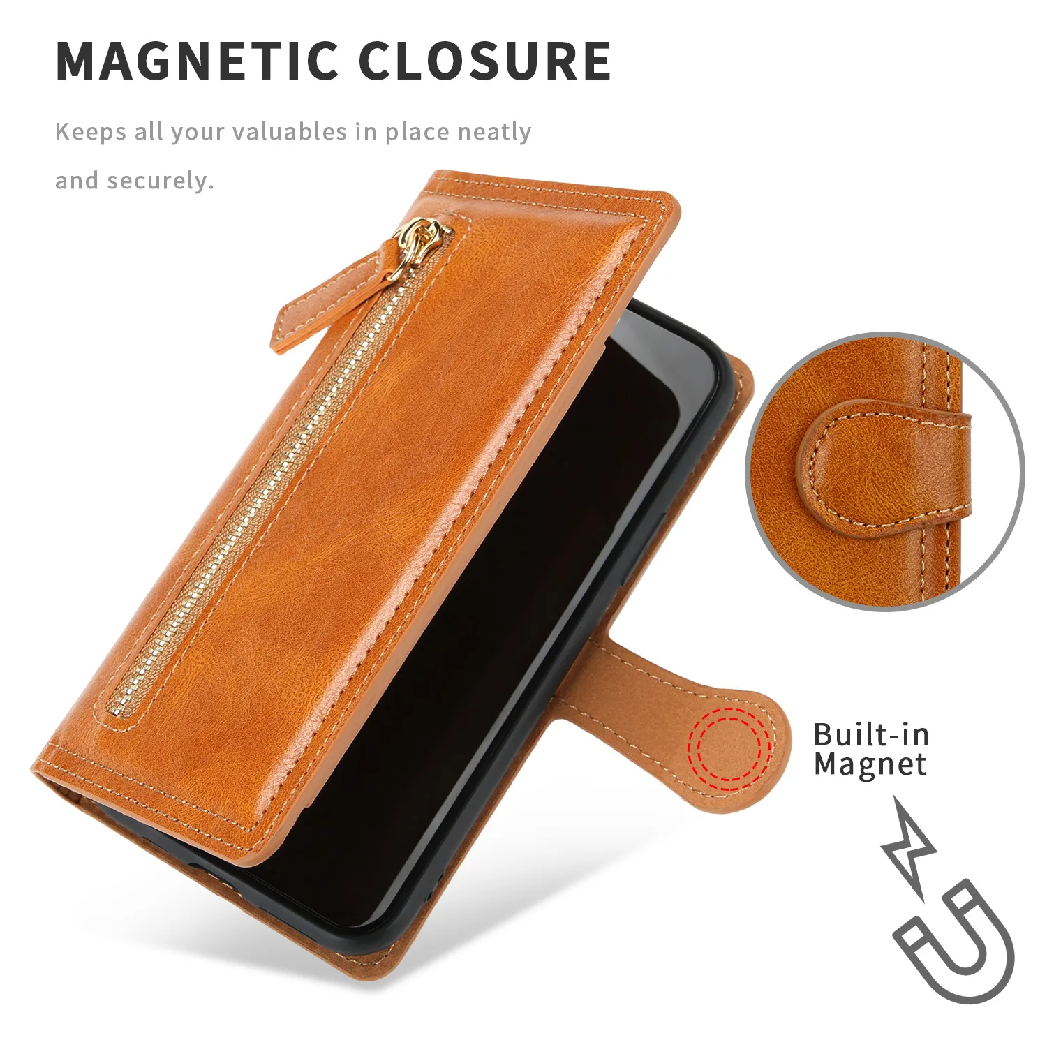 Multi Card Slots Zipper Wallet Flip Case For iPhone 11 12 13 14 15 16 Pro Max XR XS Luxury Leather Magnetic Charging Book Cover