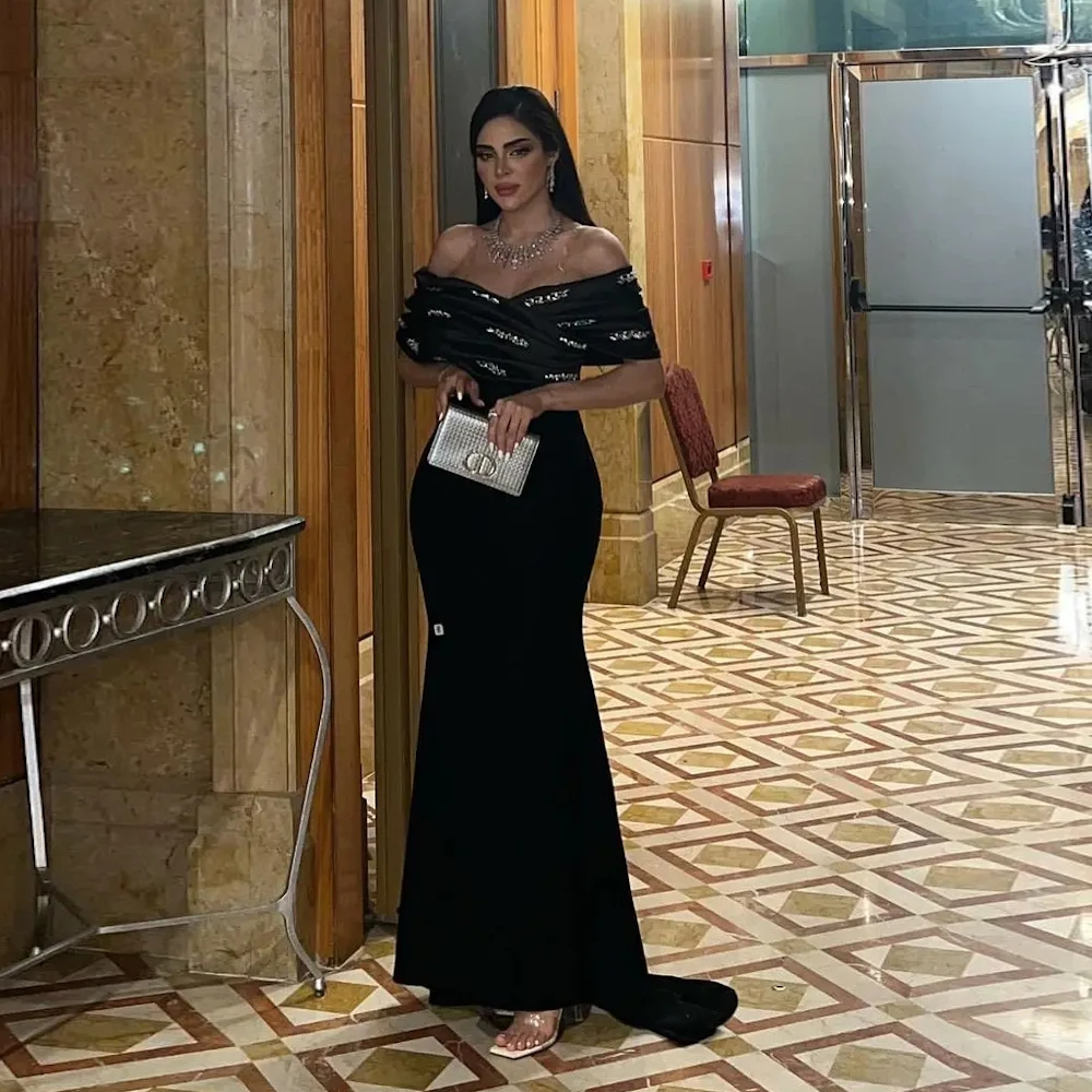 

ROSELLA Black Beaded Off Shoulder Evening Dresses Floor Length Mermaid Formal Occasions Dress New 2023 Saudi