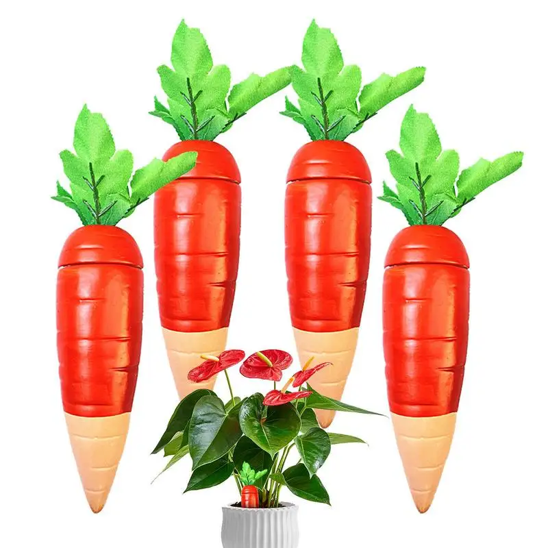 

Clay Watering Spikes 4Pcs Automatic Terracotta Watering Stakes Vertical Watering Supplies Decorative Carrot Shape Planters