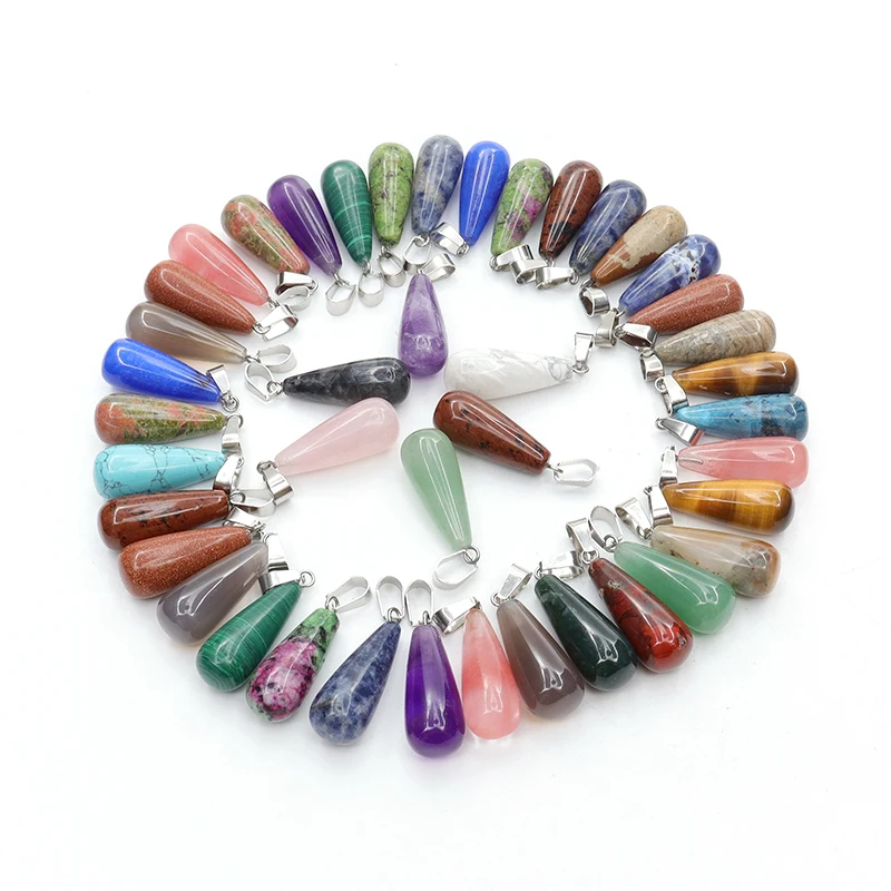 20pcs Natural Gemstone Water Drop Pendant Crystal Healing Stone Chakra Energy Reiki Jewelry Making Charms Supplies Spiritual