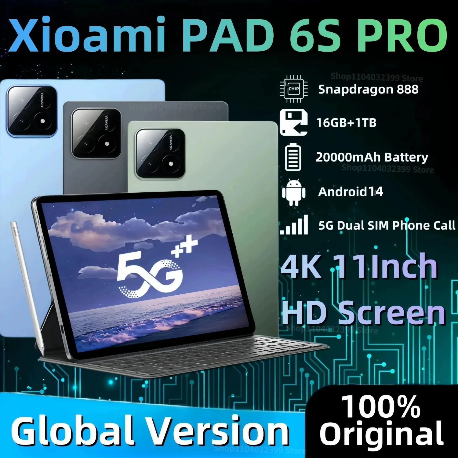 

Оригинальный планшет Xioami Pad 6S Pro, 11 дюймов, HD, 4K, Android 14, 16 ГБ + 1 ТБ, 20000 мАч, телефон с двумя SIM-картами, Bluetooth, Wi-Fi, GPS