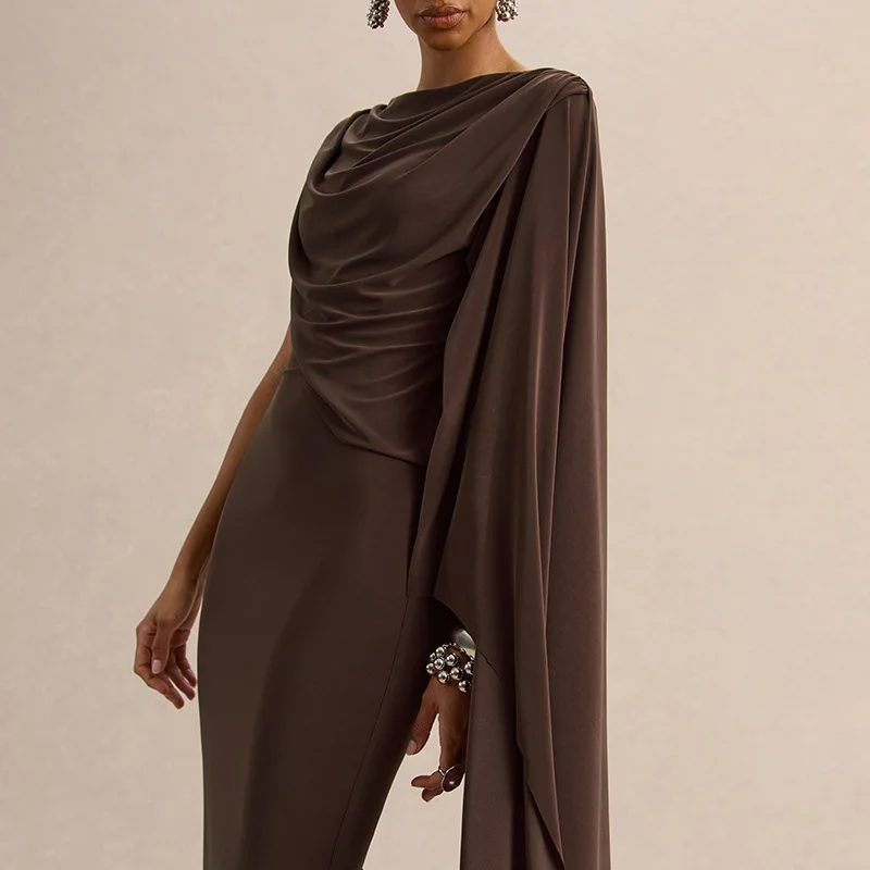 One Shoulder Shawl Sexy Midi Dress Women Club Party Outfit Ruched Bodycon Y2K Summer Sleeveless Swinging Collar Dresses Vacation