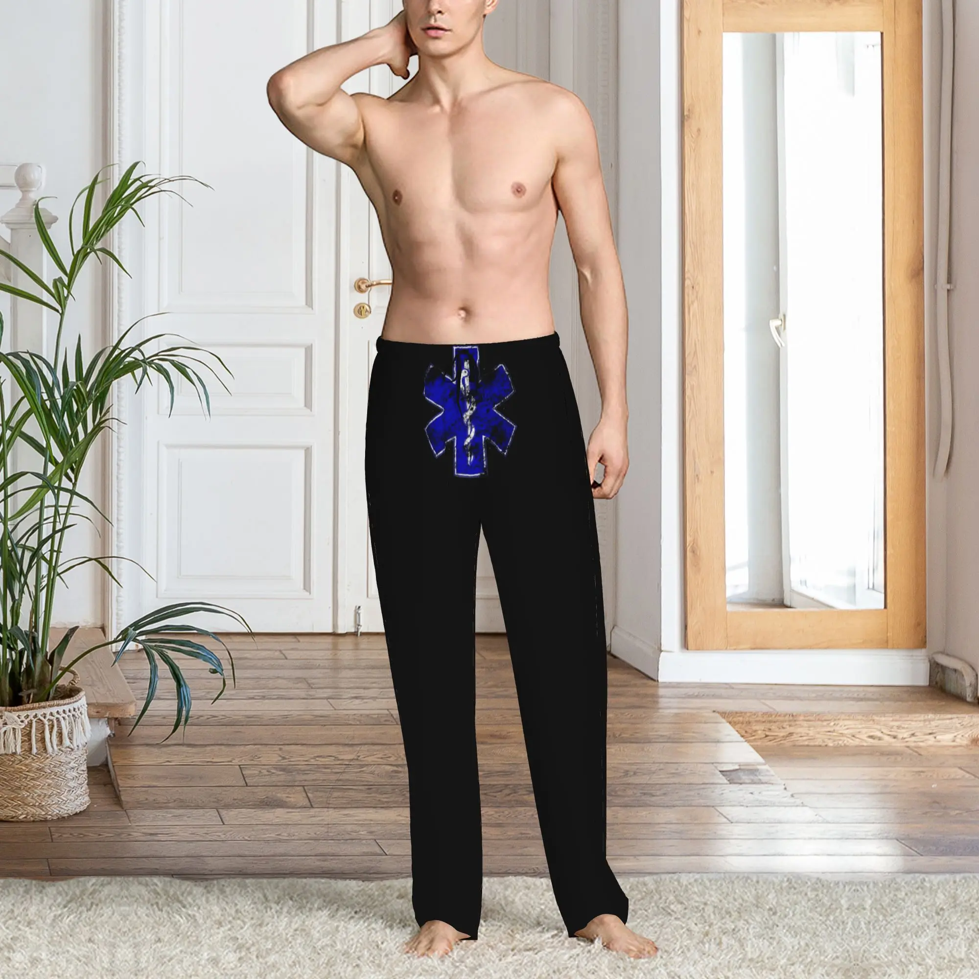 Custom Star of Life EMT Health Care Pajama Pants Men  Lounge Sleep Stretch Sleepwear Bottoms with Pockets - view 6