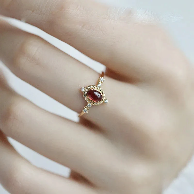 New original retro oval wreath ruby ring opening diamond exquisite palace style light luxury party silver jewelry