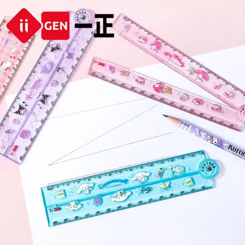 Sanrio Kuromi Image Rotating Folding Ruler 30cm Kawaii Cartoon Rulers for Student School Stationery Teacher Classroom Rewards