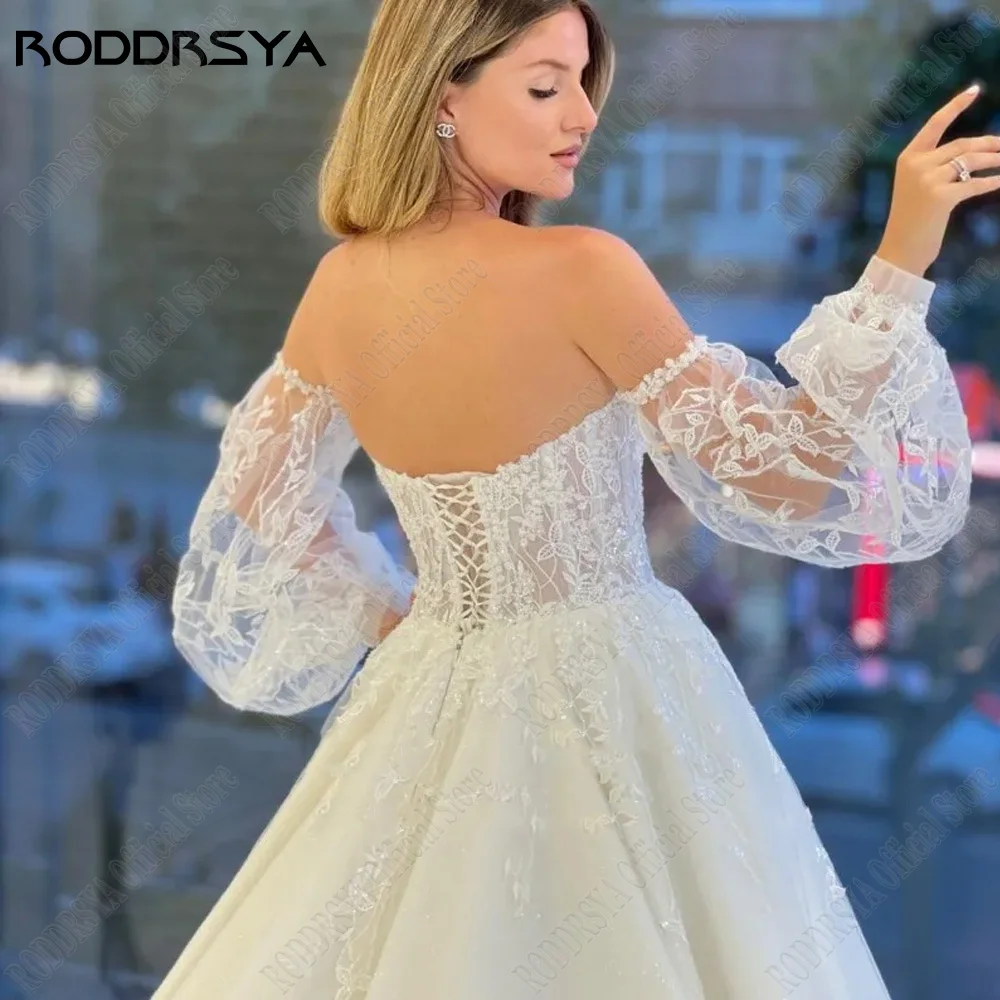 RODDRSYA Afneembare Mouwen Sweetheart Bruidsjurk Voor Vrouw A-Lijn Applique Lace Up Vestidos De Novia TulRODDRSYA afneembare mouwen Sweetheart trouwjurk voor vrouw A-lijn applique veters de Novia Tulle terug bruidsjurk