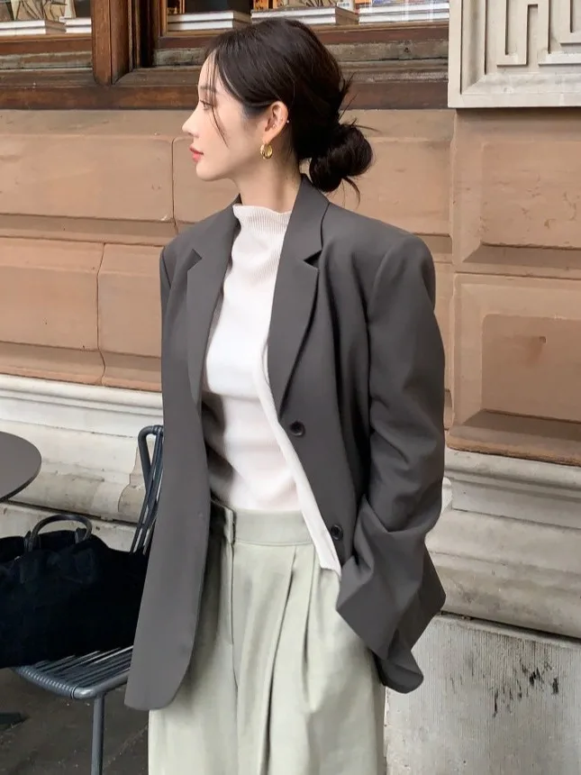 Fashionable Chic Autumn Winter Loose Fit Casual Women's Suit Jacket Simple Elegant Luxury Feel Top Polyester Fiber