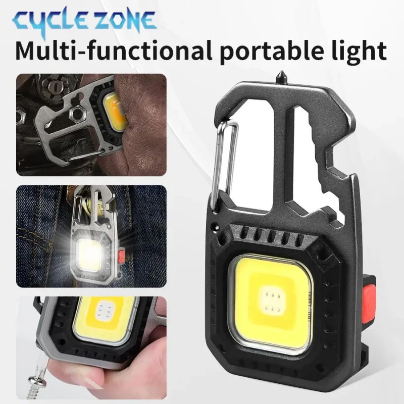 COB Keychain Work Light with Battery Display Rechargeable Portable Flashlight Safety Hammer Lamp Pocket Torch Emergency Lantern