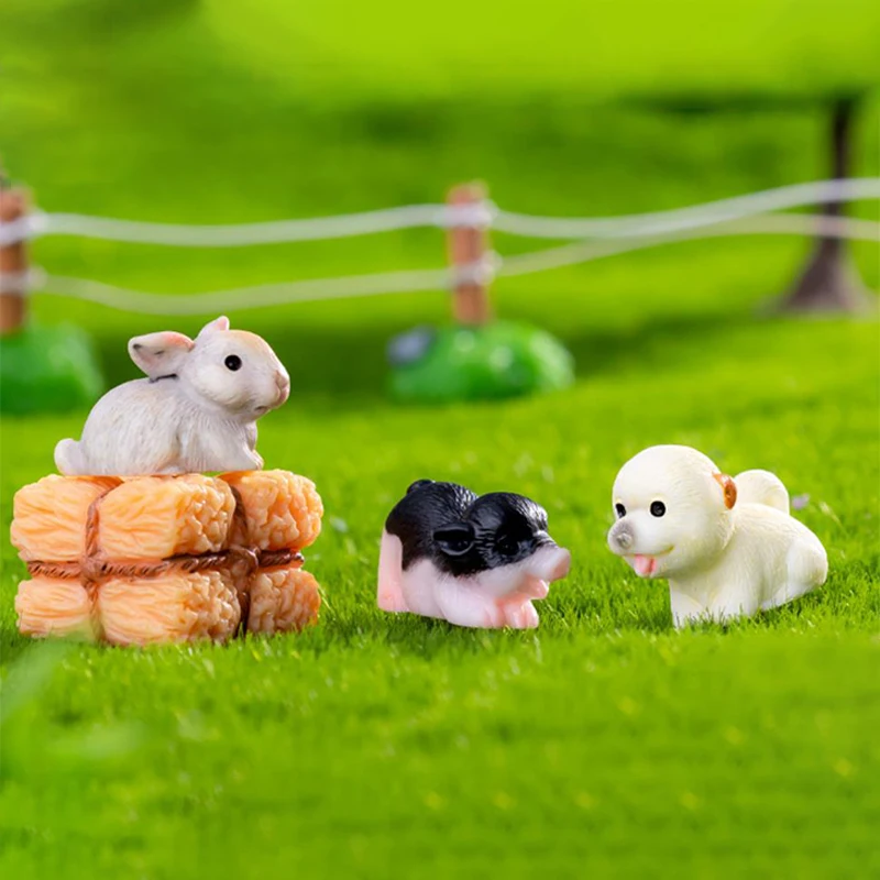 Mini Small Animal Cows Sheep Dogs Pigs Horses Rabbits Statue Micro Landscape Decoration For Car Home Desktop Ornaments