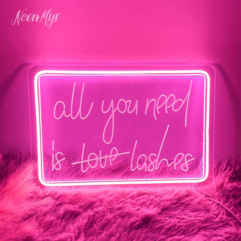 All You Need Is Lashes Neon Sign Letter, 3D Carembled LED Light, Beauty Room, Wall Decor for Lashes, Nail Shop Room, Bedroom Decor