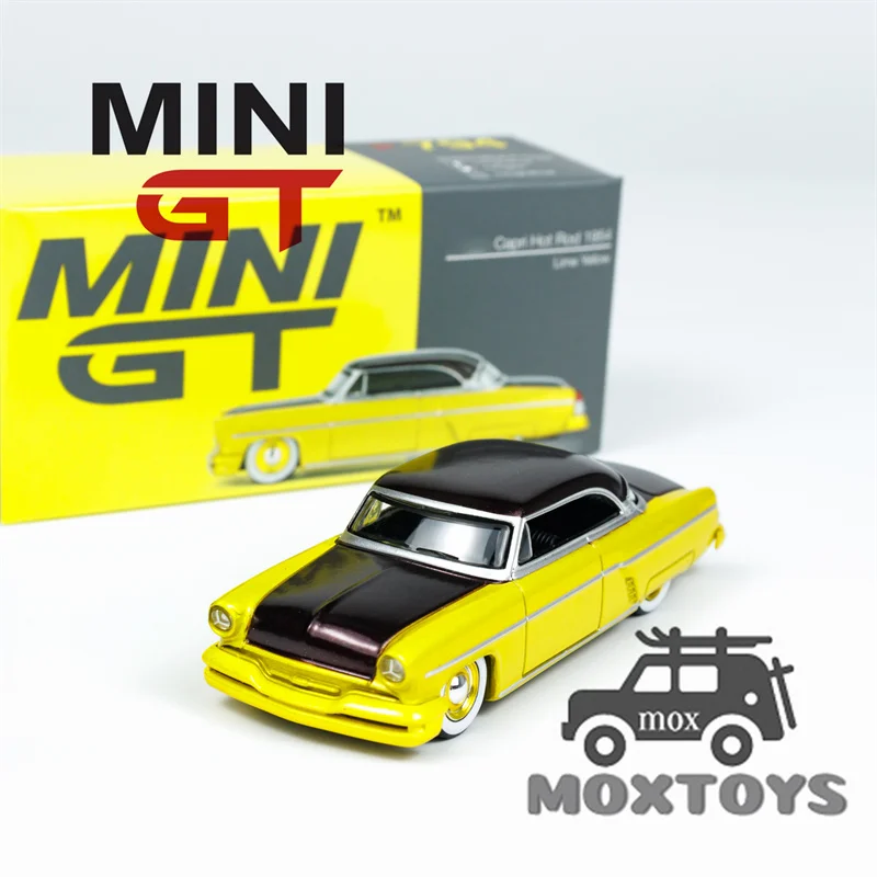 MINI GT 1:64 Lincoln Capri Hot Rod 1954 Lime Yellow LHD Diecast Model Car