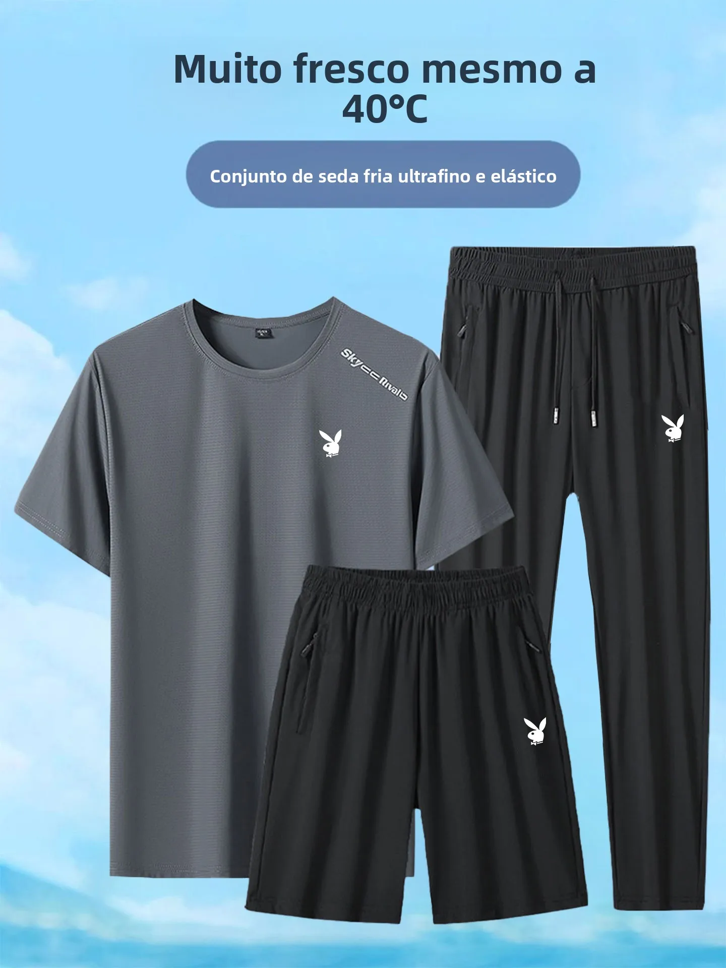 ice-silk-sports-set-men's-summer-cool-feeling-quick-dry-casual-dad-summer-wear-short-sleeve-t-shirt-three-piece-set