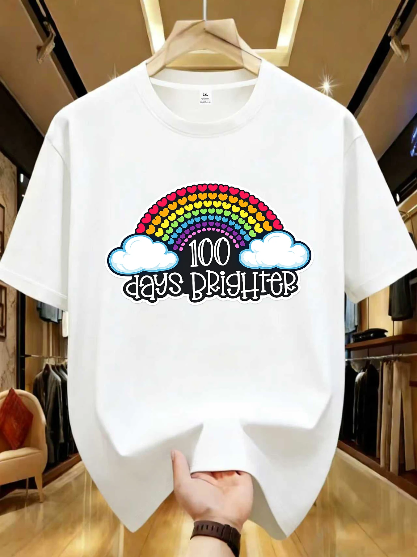 

【WDS01333】Plus Size Women's Crew Neck Casual Short Sleeve T-Shirt Stretch Half Sleeve with Trendy Print