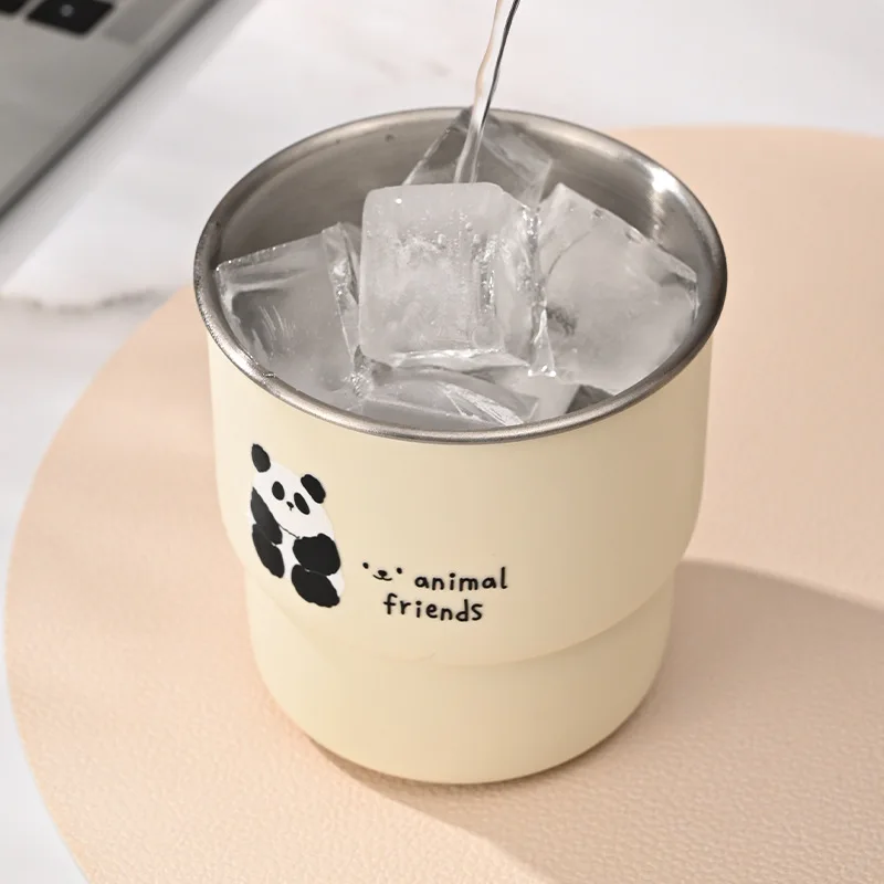 304 Stainless Steel Straw Cup Car Accompanying Water Cup with Lid Cartoon Coffee Cup Stainless Steel Mug