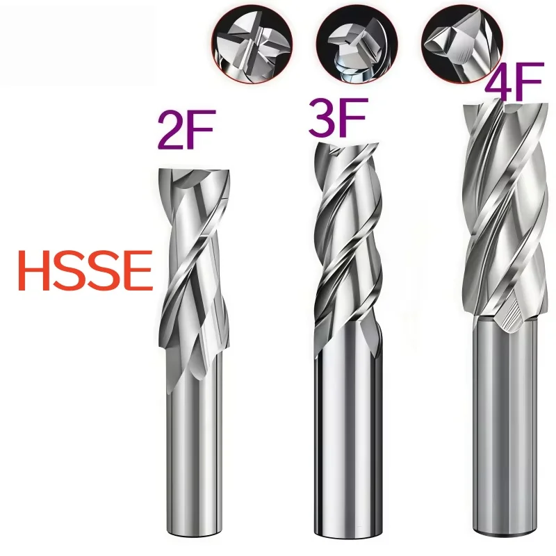 1PCS HSSE Milling Cutter 2 3 4 Flute High Speed Steel End Mill D3mm-20mm Machine CNC Tool For Process Steel Aluminum Copper