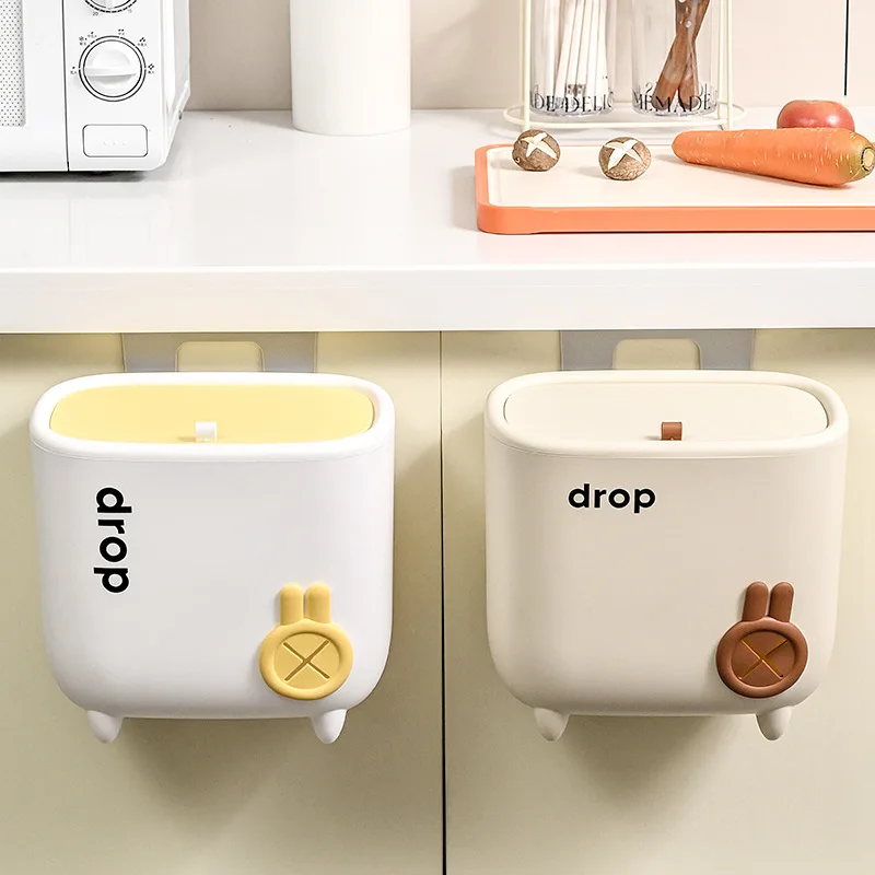 Cubo de basura de cocina, cesta de basura de reciclaje montada en la pared con tapa para puerta de armario, cubo de basura colgante de gran capacidad