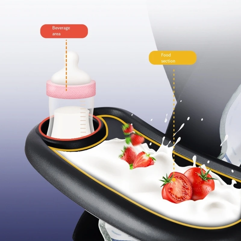97BE Kinderwagen-Snack-Tablett mit Getränkehalter-Trennwand, Lebensmittelaufbewahrungstablett für Kinderwagen