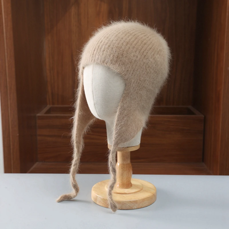Unisex Bomber Hut Winter Ohr Schützen Nerz Kaschmir Mützen Frauen Kordelzug Dekoration Weiche Warme Ski Cap Herbst Solide Motorhaube