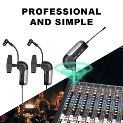 2 channel wireless microphone system for musical instrument saxophone clarinet tuba stage performance record