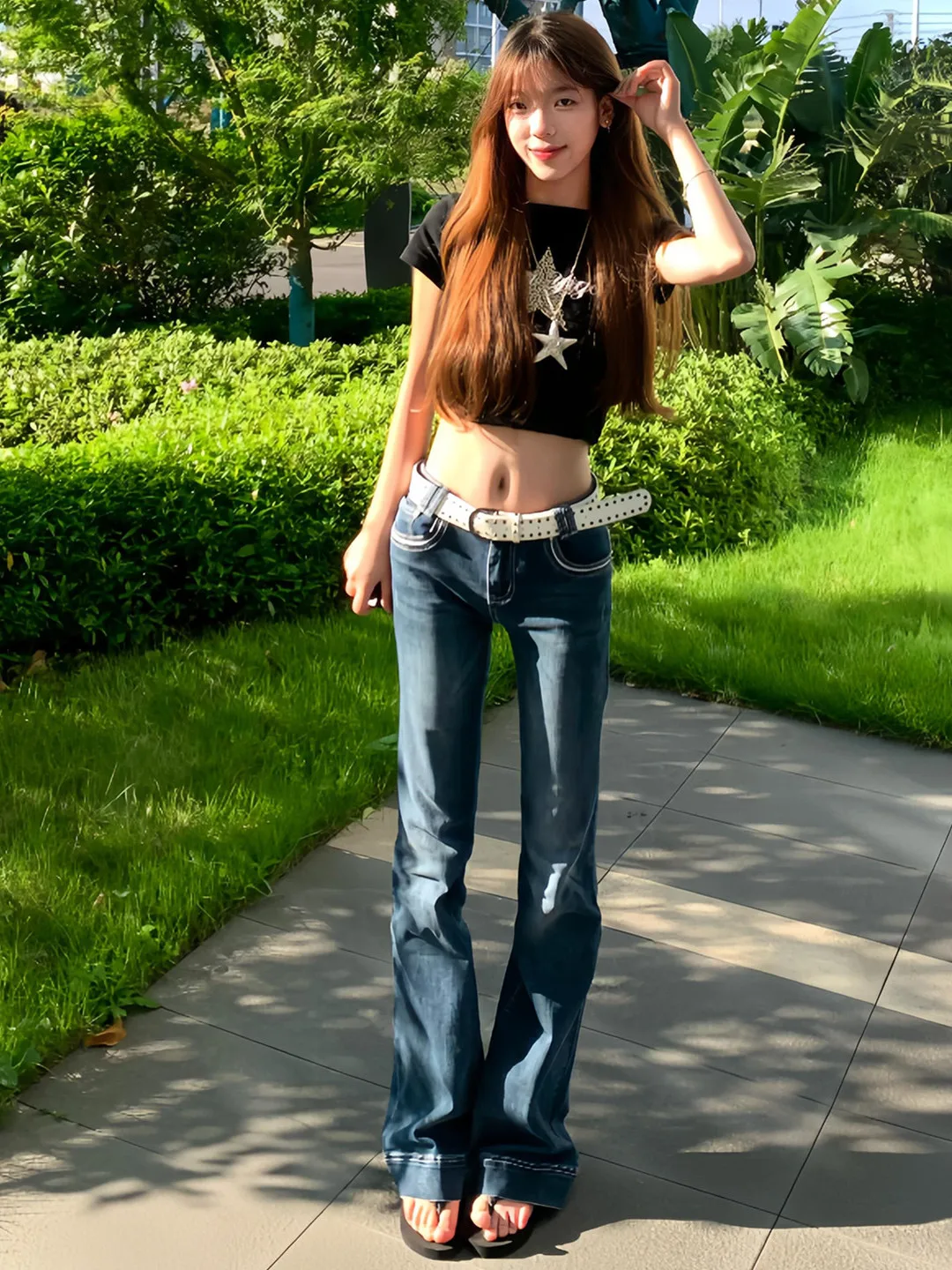 

Low Waist Bell Bottom Jeans Women's Summer Slimming Long Floor Length Pants American Street Style Hot Girl Cotton Denim Jeans