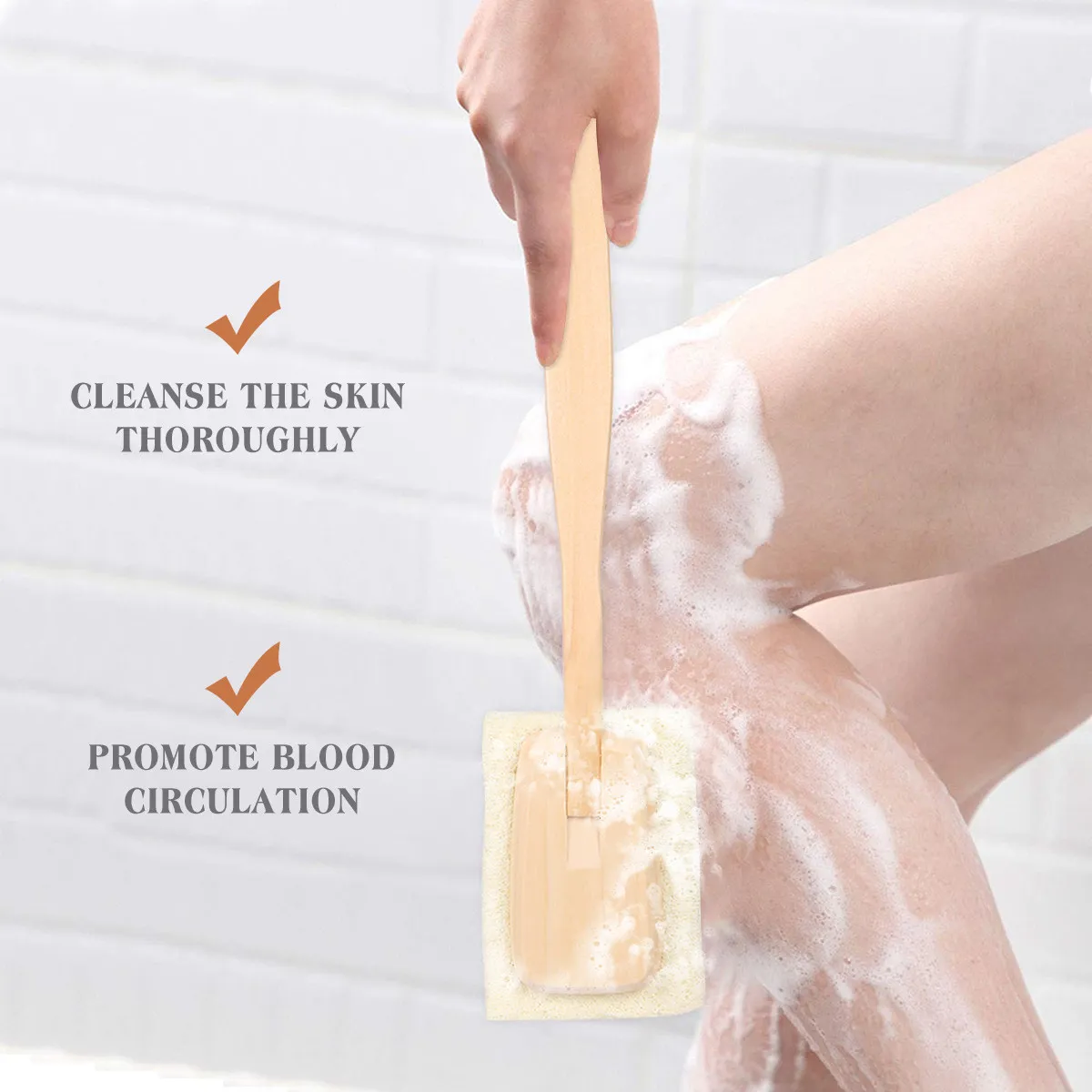 

Natural Loofah Bath Brush Long Wooden Handle Exfoliating Shower Scrub Brush Body Cleaning Tool Dead Skin Removal Silk Gourd