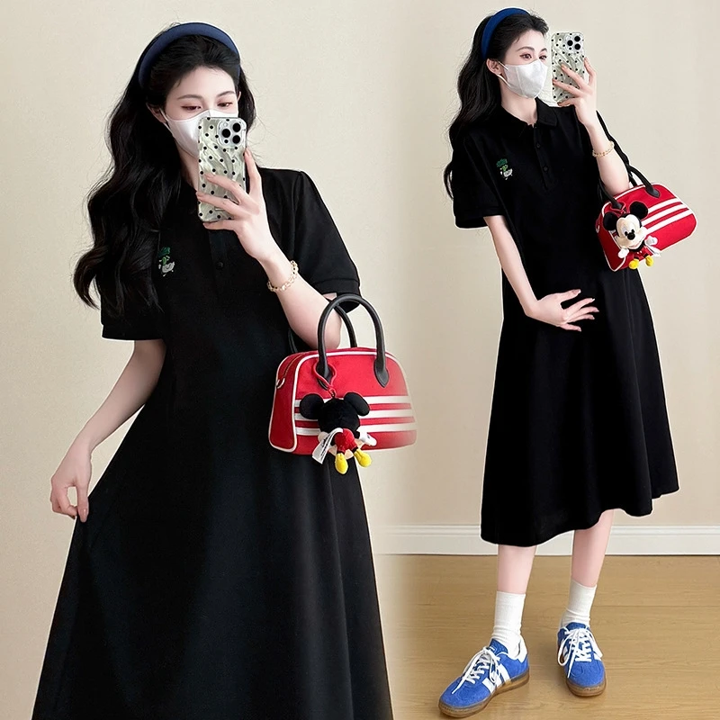 T-shirt Long à col grande taille pour femmes, ample, amincissant, couvrant le ventre, jupe trapèze coréenne, été