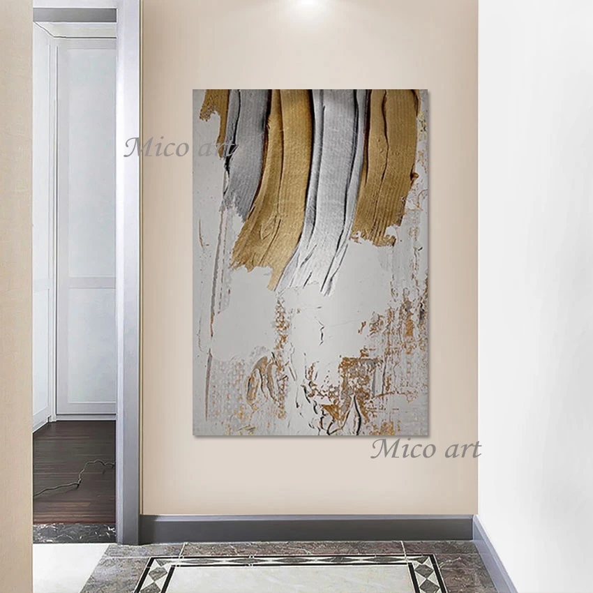 

Gold Foil Design Texture Knife Oil Painted Frameless Outdoor Decor Picture Kids Canvas Wall Art Abstract Thick Acrylic Artwork