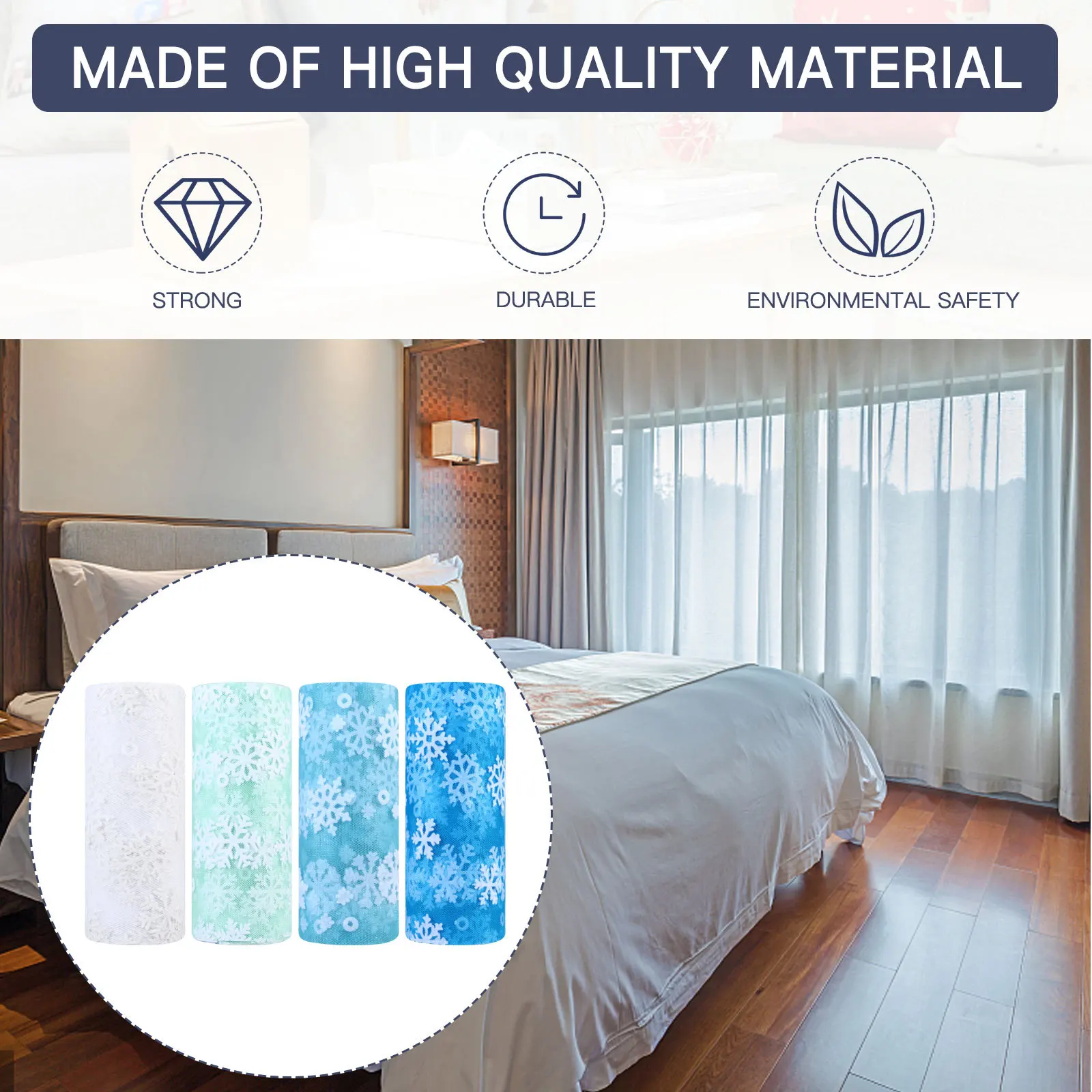 

4 рулона фатина с узором снежинок, сетчатая ткань для поделок, украшения на Рождество, декор для стола, аксессуар для упаковки подарков