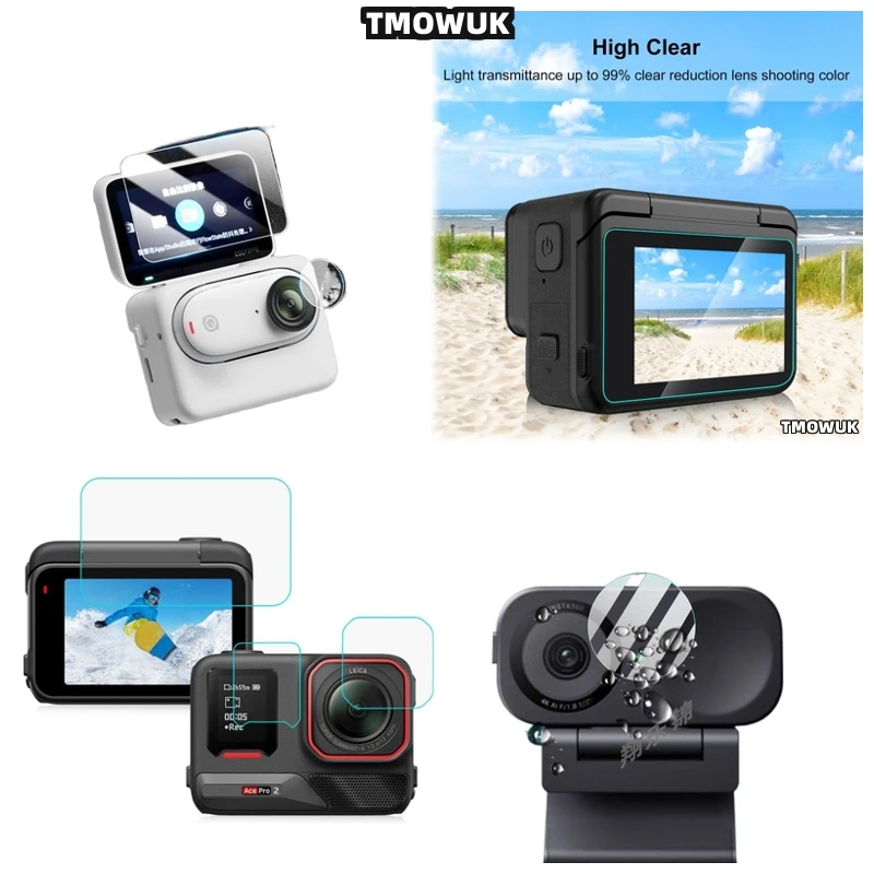 

For Insta360 One RS Link 2 GO3S Action Camera, Hard Tempered Glass LCD Screen Protector + TPU Soft Lens Film Cover For Link 2C G