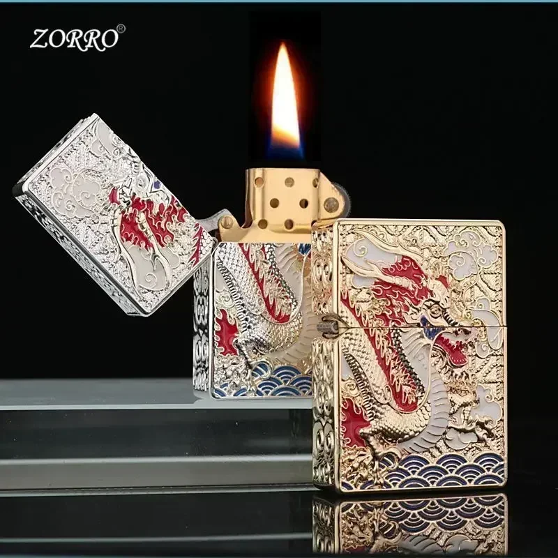 ZORRO Old-fashioned  Kerosene Lighter Windproof Five-sided Embossed Veyron Creative Pure Copper Lighter Men's Gift