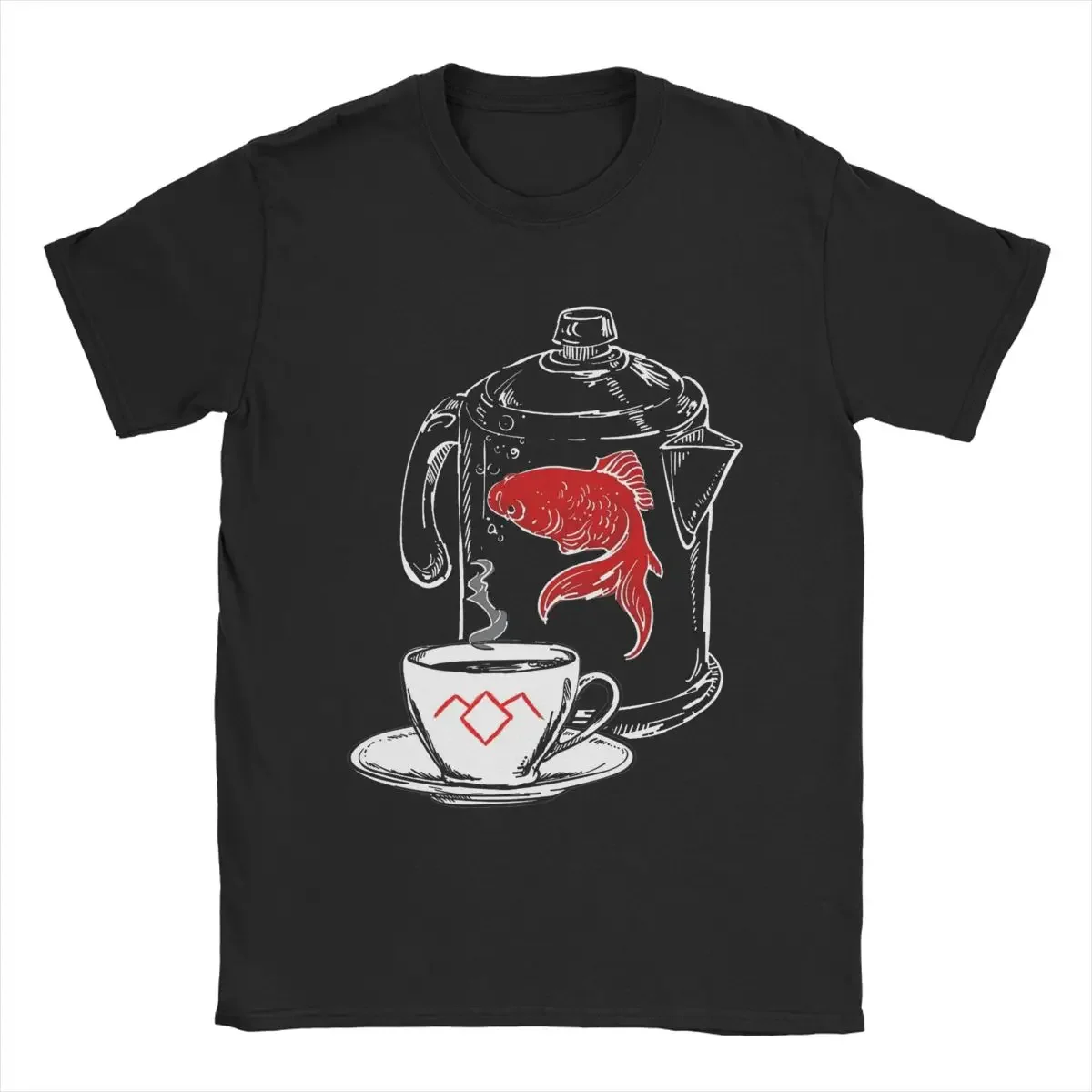 Twin Peaks A Fish In The Percolator Coffee Shop T-Shirts for Men Funny 100% Cotton Tee Shirt Short Sleeve T Shirts Gift Clothing