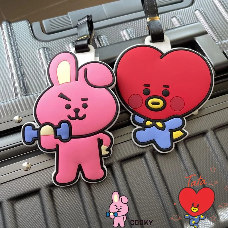 

BT21 cartoon cute keychain Kawaii unisex luggage tag for carry-on travel and checked baggage anti-loss gift anime merchandise