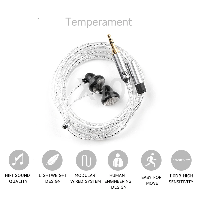 Temperament X10 X6 Flat Head Earbuds HiFi Wired Earphones 15mm Driver Detachable Cable 3.5mm 4.4mm Type-C Mic Sleep Sports Metal
