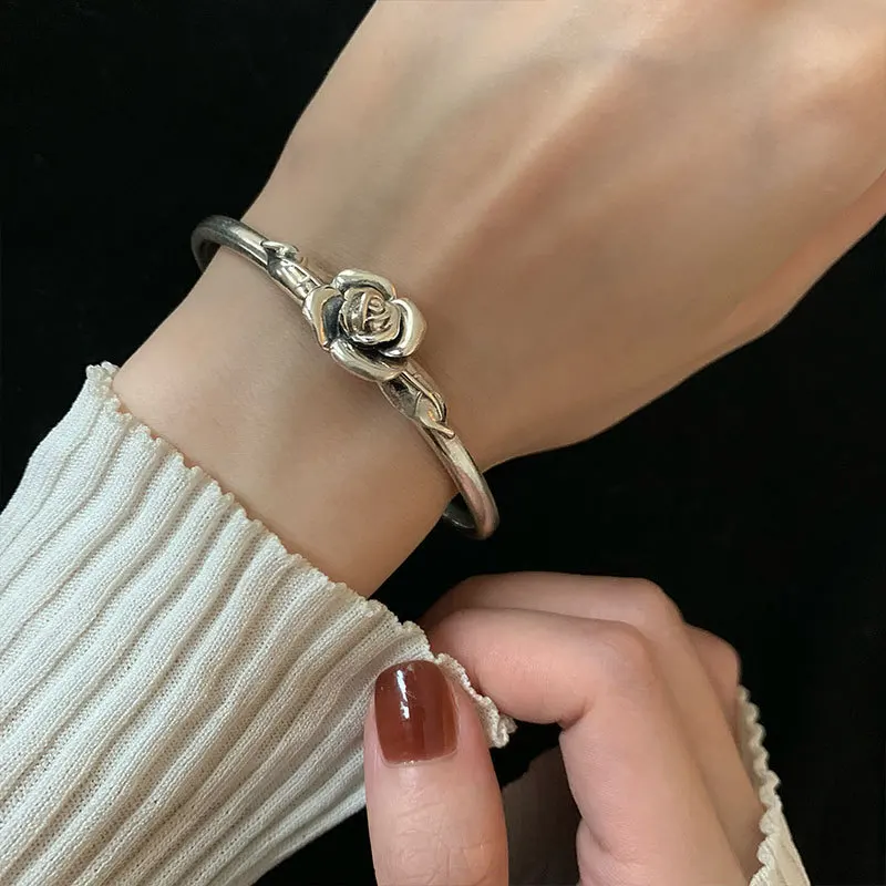 VENTFILLE Silver Color Rose Bracelet for Women Girl Birthaday Gift Flower Korean INS Fashion Charm Jewelry Dropshipping