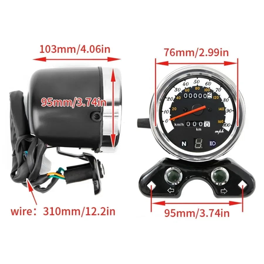 Retro Motorcycle Modified Accessories GN CG125 Instrument Assembly Gear Indicator Motorcycle Multifunction Speedometer