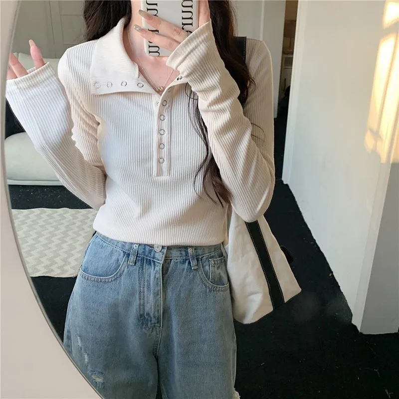 Xpqbb Button Up Knitted Sweater Women 2024 Autumn New Long Sleeve Slim Fit Y2K Knitwear Female All Match Bottoming Knit Pullover