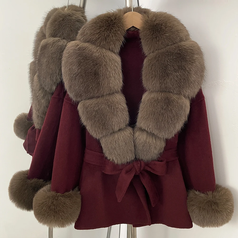 OFTBUY فو الفراء سترة الخريف الربيع وهمية الثعلب الفراء المرقعة الفاخرة معطف الصوف الدافئة سيدة معطف الاصطناعي معطف الصوف رقيق