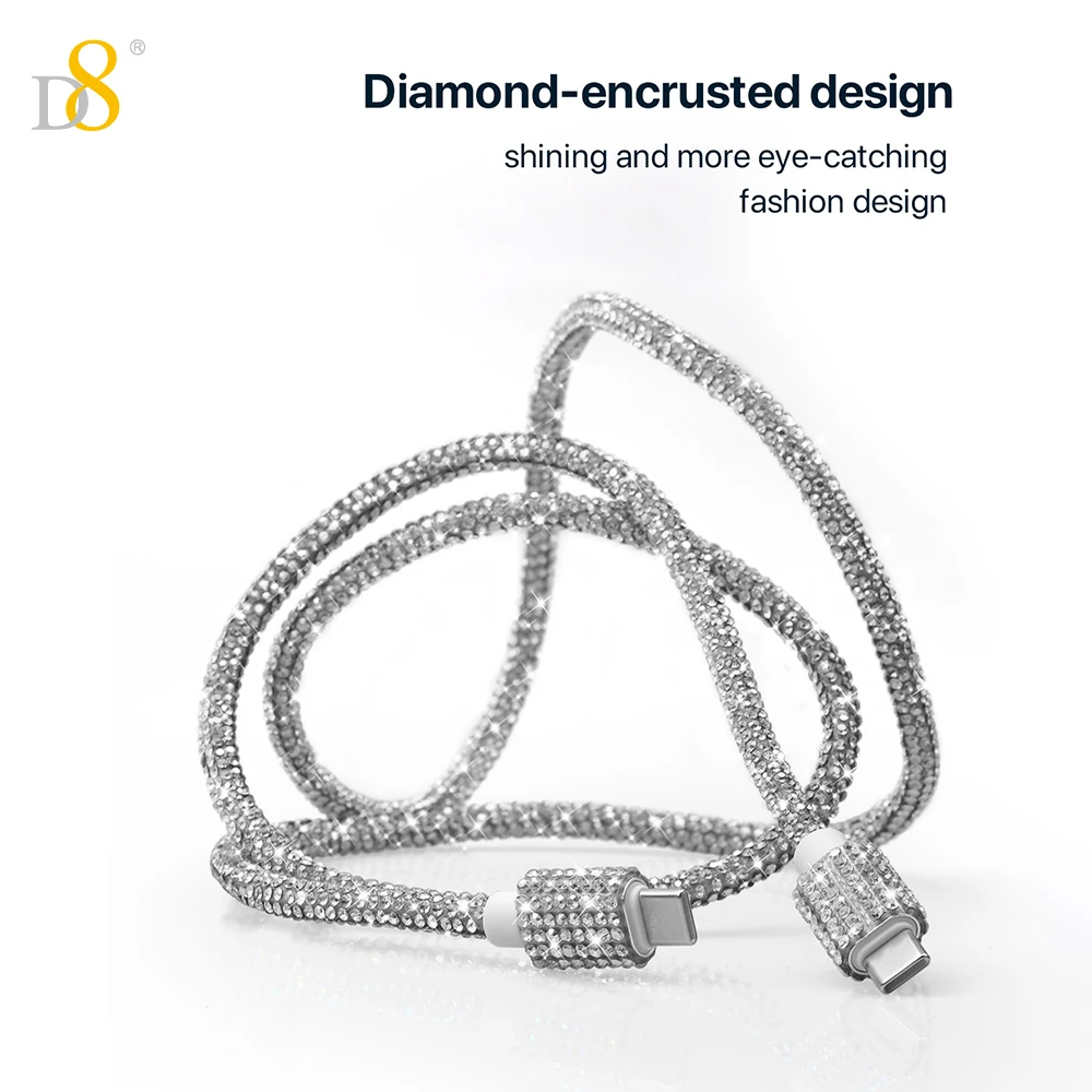 D8 60W USB C to USB C Cable Fast Charging,  Crystal Decoration,Diamond Shine, Compatible with iPhone 15/Pro/Plus/Pro Max, MacBoo