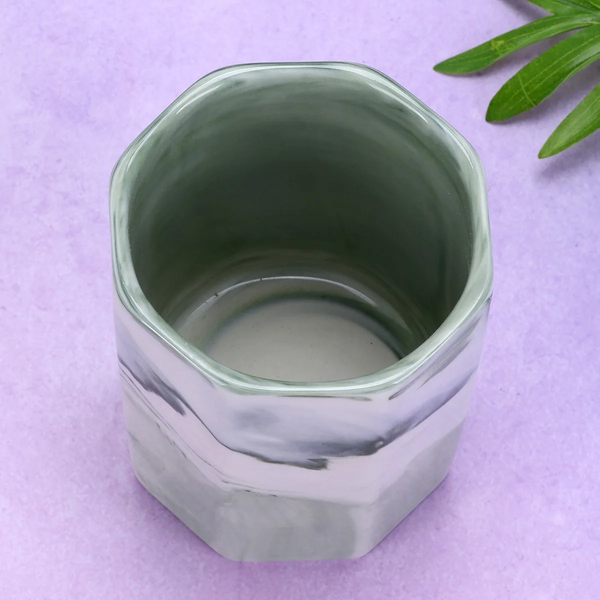 

1Pcs Marble Grain Octagonal Ceramic Pen Holder Pencil Container Makeup Brush Organizer Green Large Capacity Stylish Desk
