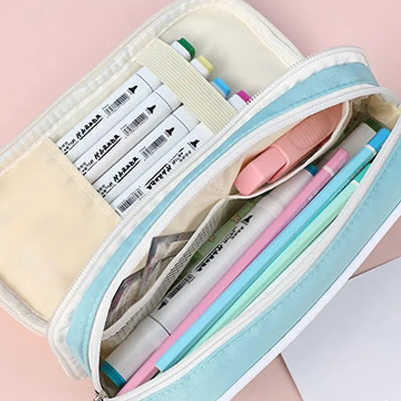 Macaroon 3 Layer Pencil Case Smooth Zipper Large Capacity Pencilcase Stationery Organizer Pencilcase Holder