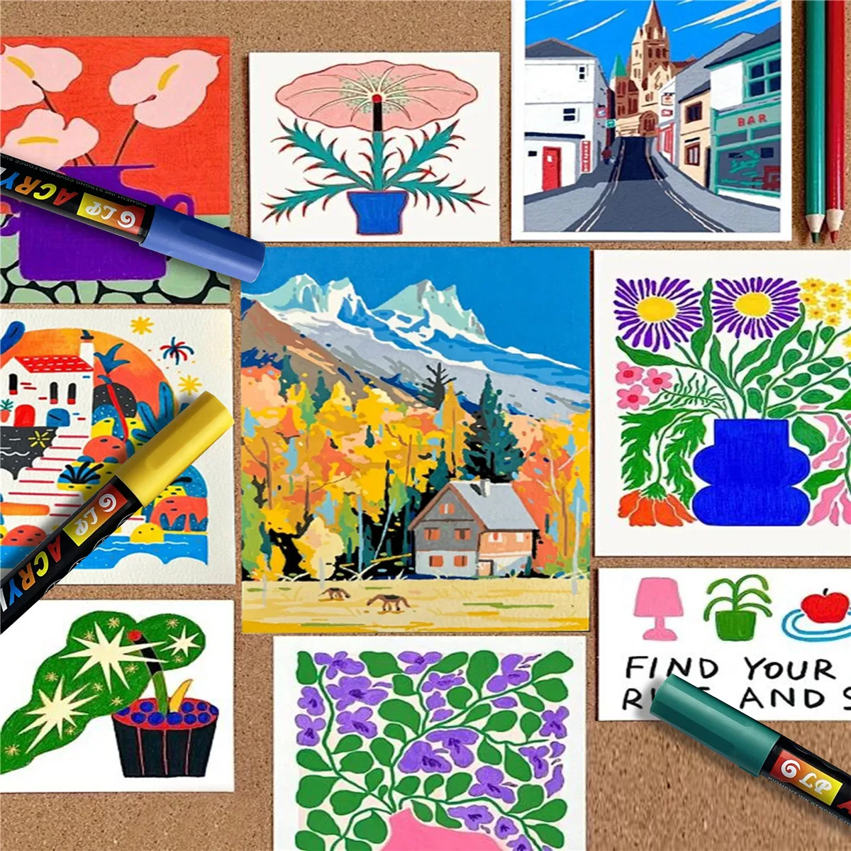 2pcs Acrylic Graffiti Pens for Fabric, Canvas, Rock, Glass, Wood, Medium Tip, Ideal Art Supplies for Adults and Kids