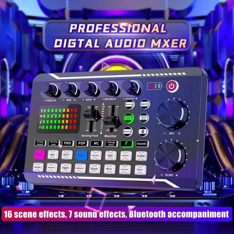 F998 Podcast Live Equipment Bundle, Professional Live Sound Card with Microphone Set Mixer Recording Studio Package Music Singin